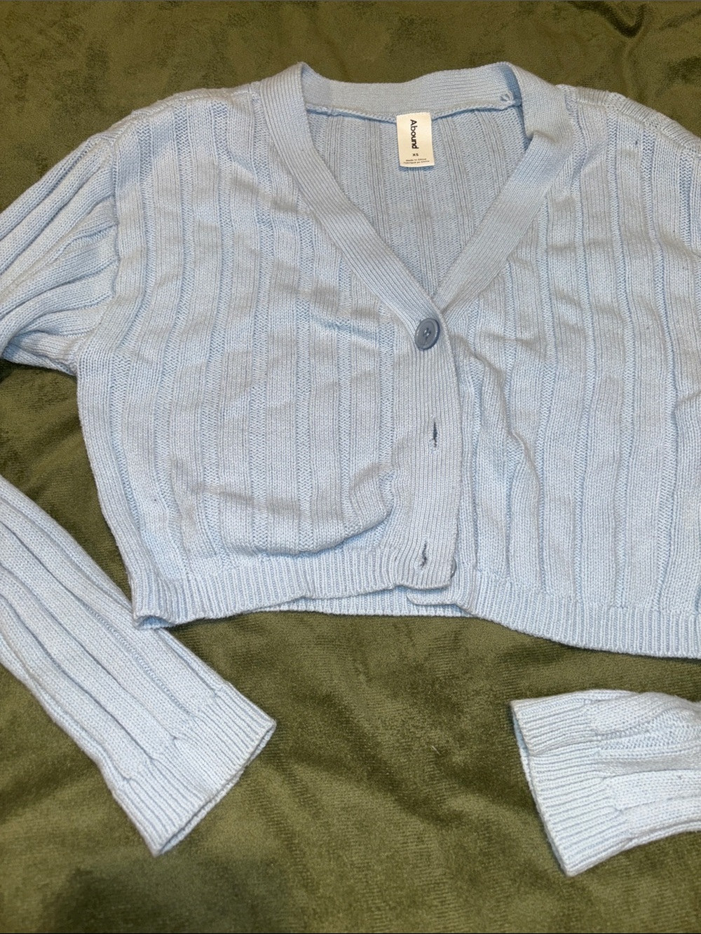 abound Light Blue Ribbed V-Neck Cropped Cardigan